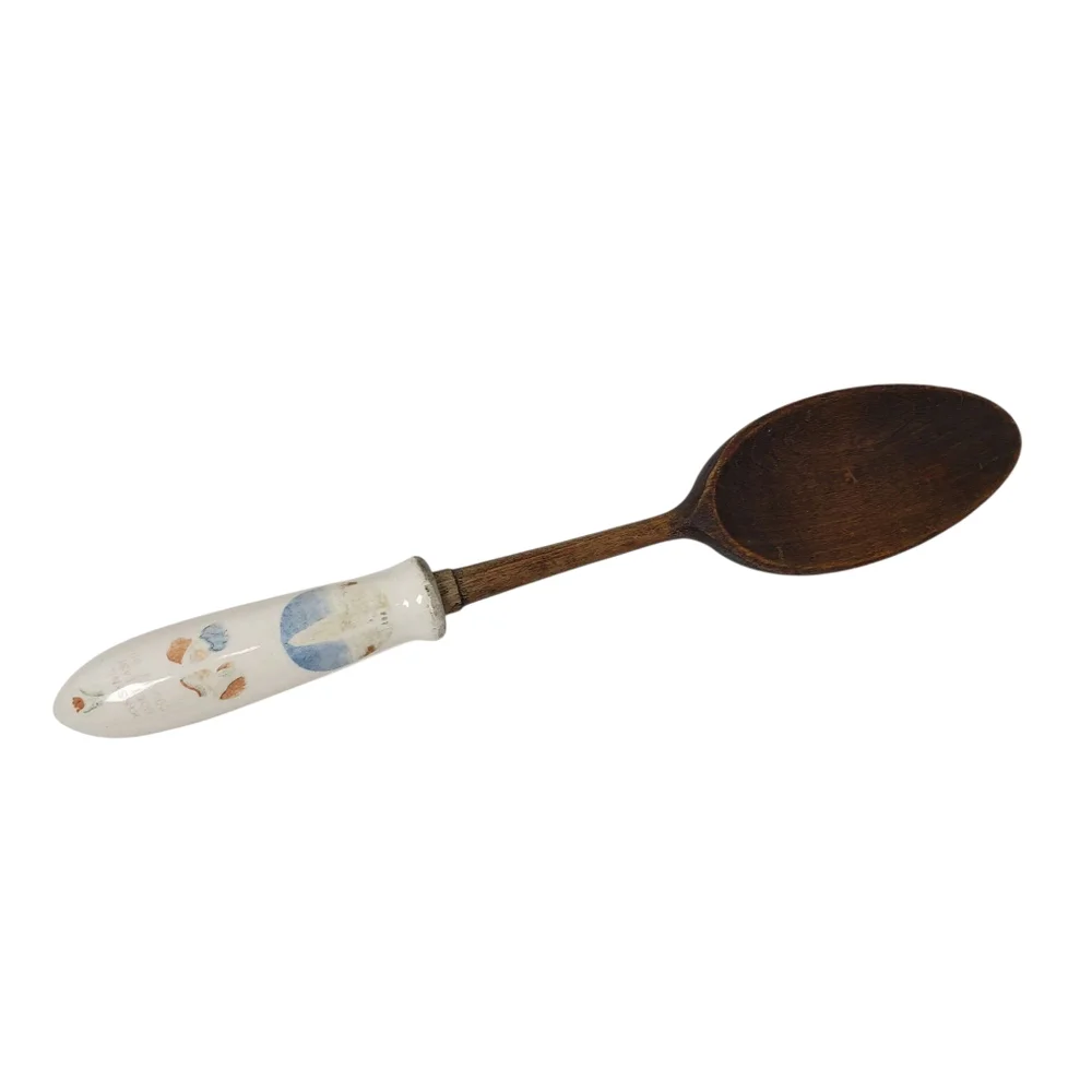 Vintage Ceramic Handled Wooden‎ Spoon Blue Onion Pattern